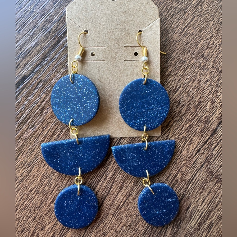 SALE: Dark blue sparkle clay earrings